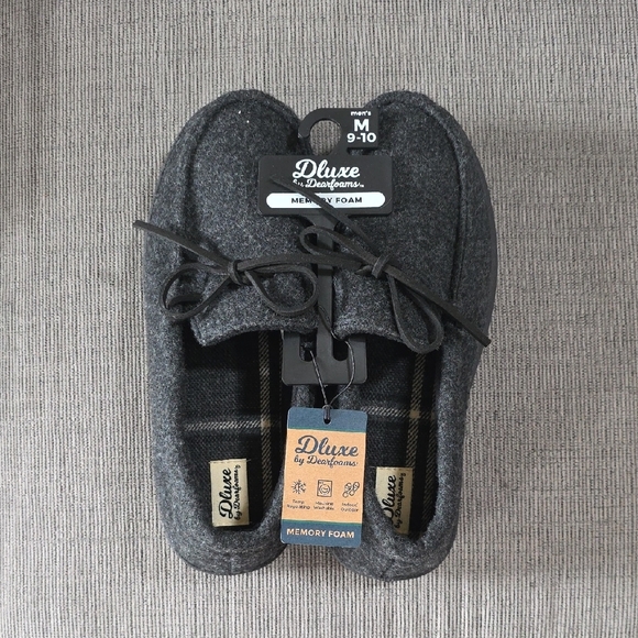dearfoams Other - Men's Dluxe By Dearfoams Charcoal Gray Slippers, NWT, Size 9-10.